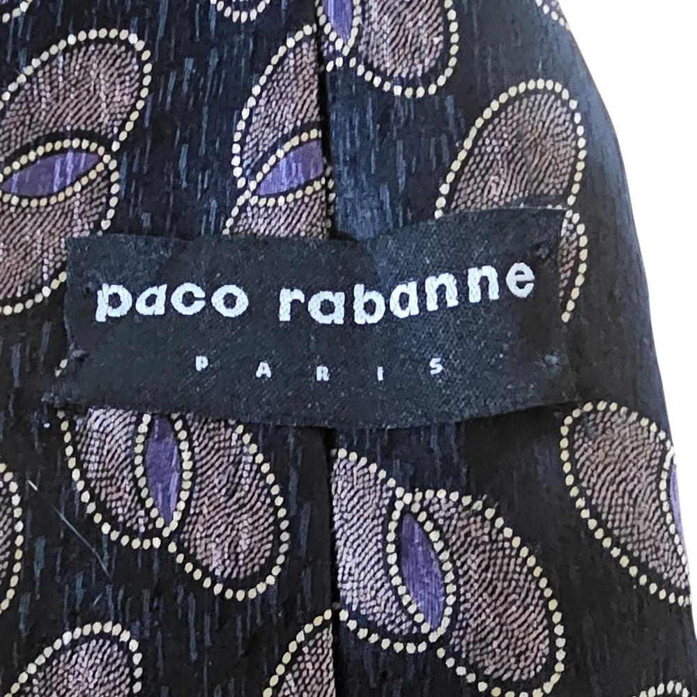 Paco Rabanne Paris Men's Silk Tie – Black Purple Gold Abstract Pattern Designer